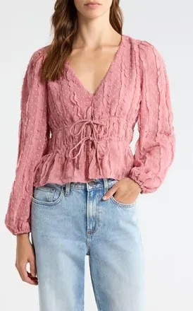 All in Favor Ruched V-Neck Tie Front Top in Mauve at Nordstrom Rack, Size X-Small