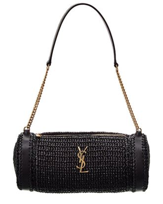 Saint Laurent Small Raffia & Leather Tube Bag
