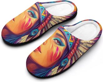 Generic Native Am-erican Indian Woman Mens Slippers Comfortable And Non-slip Cotton Slipper Shoe for House