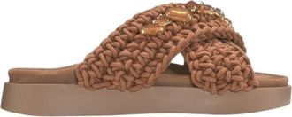 INUIKII Woven Stones Slide - Dames - Sandalen - Bruin - 36 EU - Katoen - Schoenen
