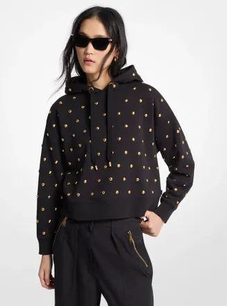 Michael Kors Dome Studded Cotton Cropped Hoodie
