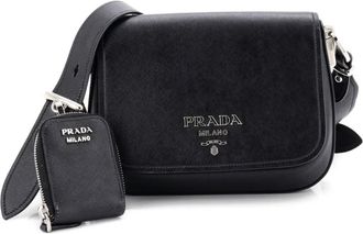 Prada Borsa a tracolla piccola in pelle Saffiano con battente - Nero