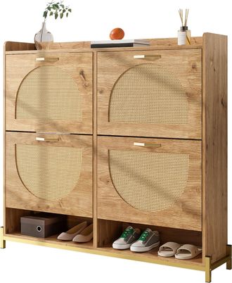 STILVORA Mueble Zapatero Con 4 Puertas Y Estante Superior, Dise&ntilde;o Estrecho, Estilo Natural, En Mdf, 108,5&times;24&times;100 Cm, Madera