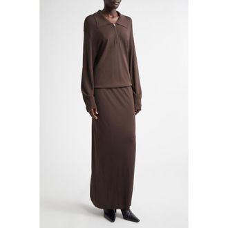 Brandon Maxwell The Sabine Long Sleeve Polo Sweater Dress in Truffle at Nordstrom, Size X-Small