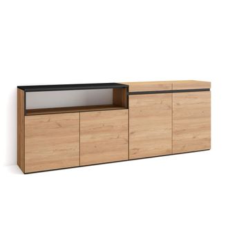 Skraut Home Aparador efecto madera roble y negro 200x35x75cm