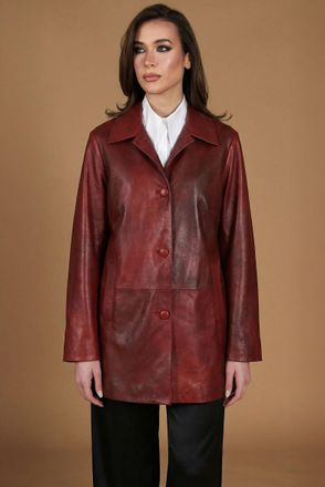 D'Arienzo Giacca in pelle rosso nuvolato monopetto chiusura bottoni DArienzo, Seleziona Taglia XXL, Colore Rosso