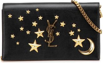 Saint Laurent Pre-owned Cross Body Bags, female, Black, Size: ONE SIZE Pre-owned Elegant Evening Clutch with Star and Moon Embellishments & Chain Strap