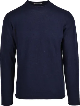 Wool & Co Crew Neck Pullover In Deep Blue With Fine Knit Texture