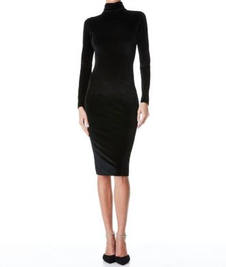 Alice & Olivia Delora Velvet Tassel Back Midi Dress In Black