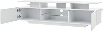 STILVORA Mueble Tv Con 2 Puertas, 8 Huecos Y Led, Acabado Brillante, Para Salon, 160 &times; 40 &times; 45 Cm, Mdf, Blanco