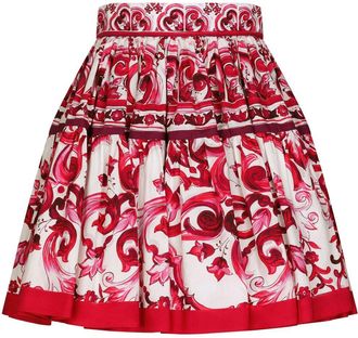 Dolce & Gabbana Majolica-print pleated skirt - women - Cotton - 42 - Red