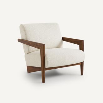 AM.PM Fauteuil in massief notenhout en bouclette, Izag