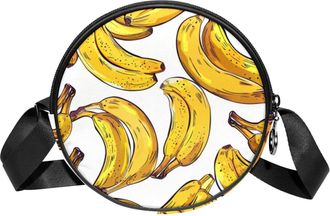 Generic Circle Crossbody Bag for Women, Hand-painted Banana Small Sling Bag Daypack with Zipper Adjustable Shoulder Straps Casual Ladies Girls Round Purse