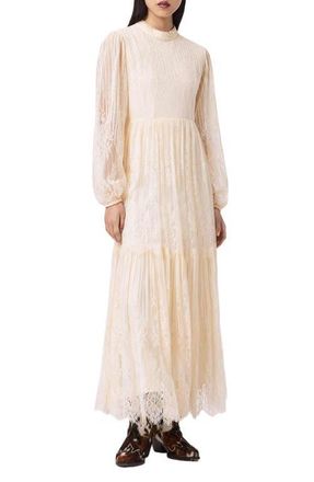 AllSaints Lillian Long Sleeve Lace Dress in Antique White at Nordstrom, Size 10 Us