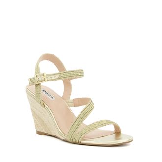 Dune London Womens Ladies Strappy Woven-Wedge Sandals Kaia - Gold Fabric - Size UK 8