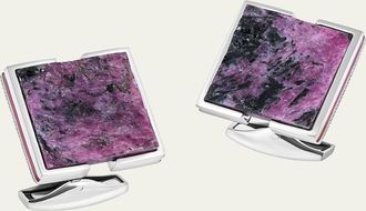 Tateossian Mens Limited Edition Natural Ruby Square Cufflinks