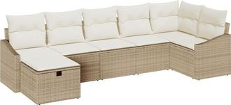 vidaXL Garden Sofa Set with Cushion 7 pcs Beige Poly rattan Vidaxl