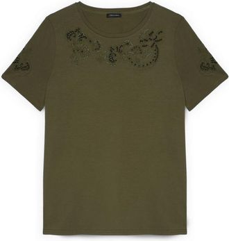 Fiorella Rubino Katoenen T-shirt met Kant en Studs - Dames - T-shirts - Groen - S - Katoen - Tops