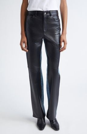 Haikure Star Denim Stripe Lambskin Leather Pants in Blue Denim Leather at Nordstrom, Size 24