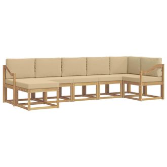 vidaXL Conjunto De Sof&aacute;s De Exterior Con Coj&iacute;n 7 Pcs Y Beige Poli&eacute;ster Vidaxl