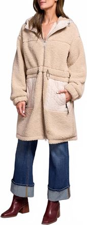 Tribal Zip Front Hooded Coat In Sandstone