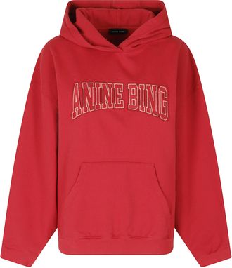 Anine Bing Red Harvey Hooded Cotton Sweatshirt