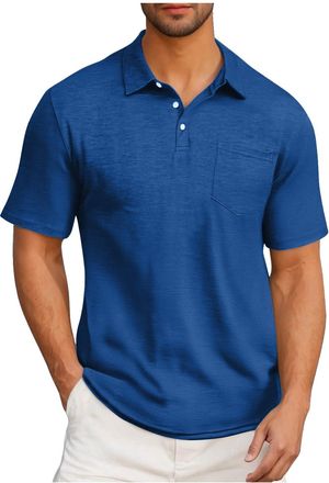 Generic Mens Size Small Shirts Color Loose Lapel Business Short Sleeved T Shirt (Blue, XXXL)