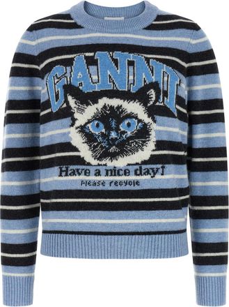 Ganni Light Blue Graphic Wool sweater