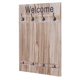 Hhg Hhg - Perchero De Pared 921 Welcome, Perchero Armario, Aspecto Shabby Vintage, 91x60cm, Marr&oacute;n Natural