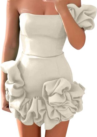 Generic Evening Dresses for Women UK White Bodycon Dress Off Shoulder-Ruched Dresses for Women in White Or Cream Short Length Slim Fit Wrap Dress Party Ladies
