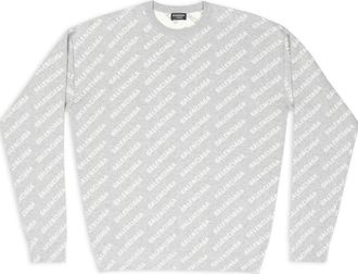 Balenciaga All Over Logo Crewneck Sweater Light Grey White 702952T32331461