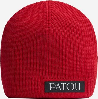 Patou Red Textured Logo Beanie Hat
