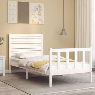 Berkfield Home Beautiful Bed Frame with Headboard White Single Solid Wood