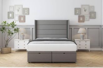 Comfort Beds Milano Dumfries Ottoman Bed Base-54 Wingback Headboard in Light Grey | Size: King