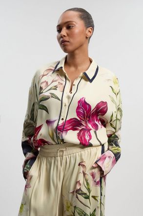 Karen Millen Womens Plus Size Viscose Satin Floral Print Oversized Woven Shirt - Size 20 UK