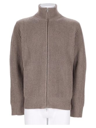 Maison Margiela Grey Ribbed Wool-Blend High Collar Zip-Through Knit Jacket