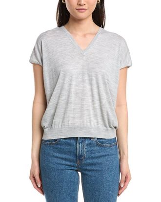Eleventy Half-Sleeve V-Neck Wool Sweater