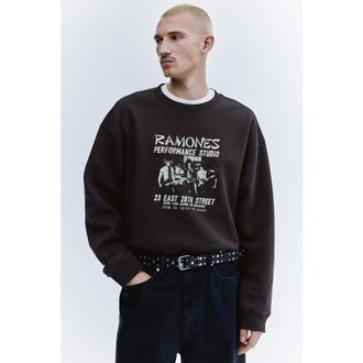 H&M Loose Fit Sweatshirt in Dark Brown/ramones at Nordstrom, Size Xx-Large