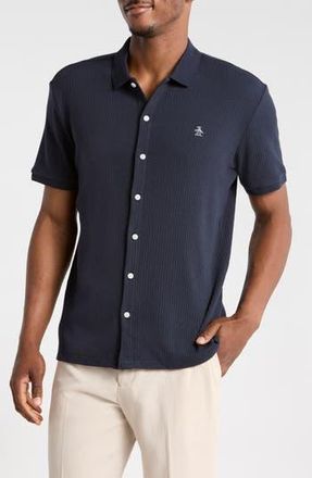 Original Penguin Jacquard Short Sleeve Button-Front Shirt in Dark Sapphire at Nordstrom Rack, Size Xx-Large
