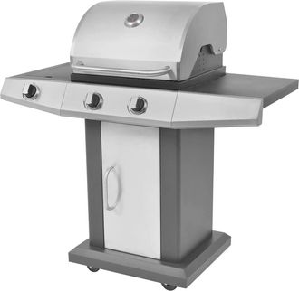 vidaXL Parrilla De Gas Con Quemador Con Rueda Con Puerta Plateado Vidaxl