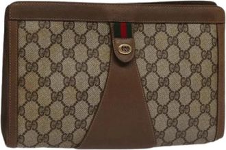 Gucci Pre-owned Sherry line pouch - Dames - Vintage Clutch - Bruin - ONE Size - Leer - Vintage