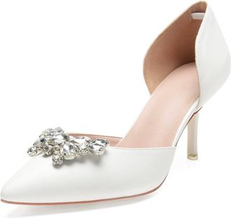 Generic Wedding Bridal Heels Women Pointed Closed Toe Stiletto Heels Wedding Shoes Satin Prom Party Dress Pumps 8Cm,Ivory,10 UK