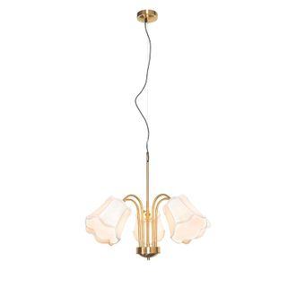QAZQA Cl&aacute;sico/antiguo L&aacute;mpara Colgante Cl&aacute;sica De Lat&oacute;n Con Pantalla Blanca De 5 Luces - Nona Textil /acero Redonda Adecuado Para Led Max. 5 X 15 Watt - Qaz