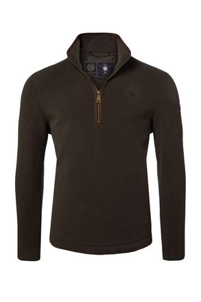 Holland Cooper Mens COUNTRY FLEECE HALF ZIP KHAKI - Olive Cotton - Size X-Large