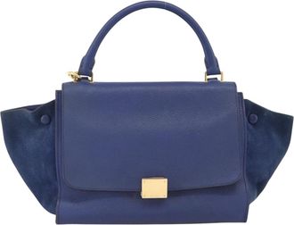 Celine Trapeze Bag Leather Blue Suede Handbag (Pre-Owned)