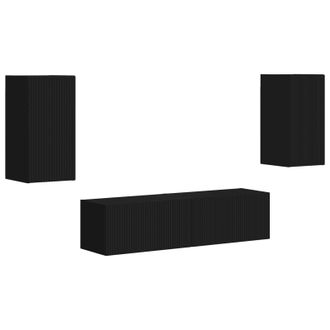 vidaXL Conjunto De Mueble De Tv 4 Pcs Negro Madera De Ingenier&iacute;a Vidaxl
