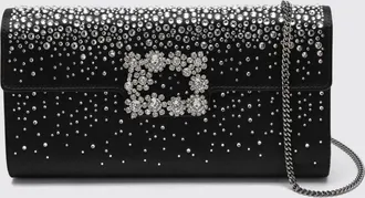 Roger Vivier Clutch in raso grigio con fibbia gioiello e cristalli