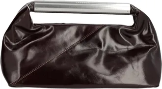 Maison Margiela Glossy Brown Cowhide Clutch with Silver Bar Handle
