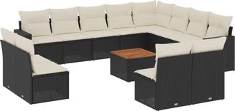 vidaXL Set De Sof&aacute;s De Jard&iacute;n Y Cojines 13 Pzas Rat&aacute;n Sint&eacute;tico Negro Vidaxl