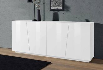 Dmora Dmora Aparador Moderno Con 4 Puertas, Made In Italy, Aparador De Cocina, Buffet De Dise&ntilde;o De Sala De Estar, Cm 200x43h86, Color Blanco Brillante, Con 